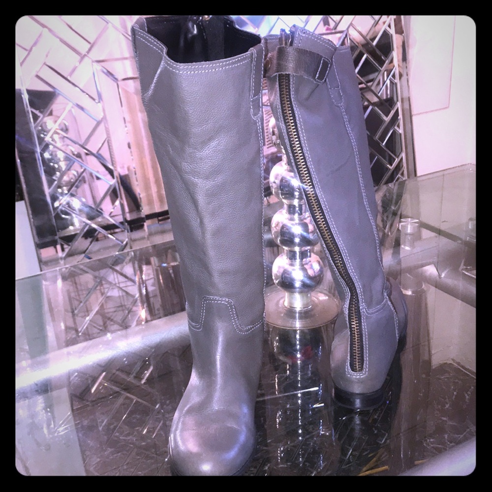 Leather Grey Knee High Boots